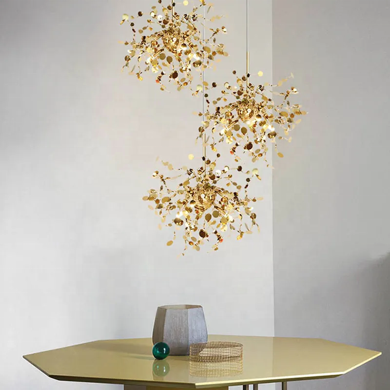 Contemporary interior luxury lighting chandelier Stainless steel lamp body with leaf combination