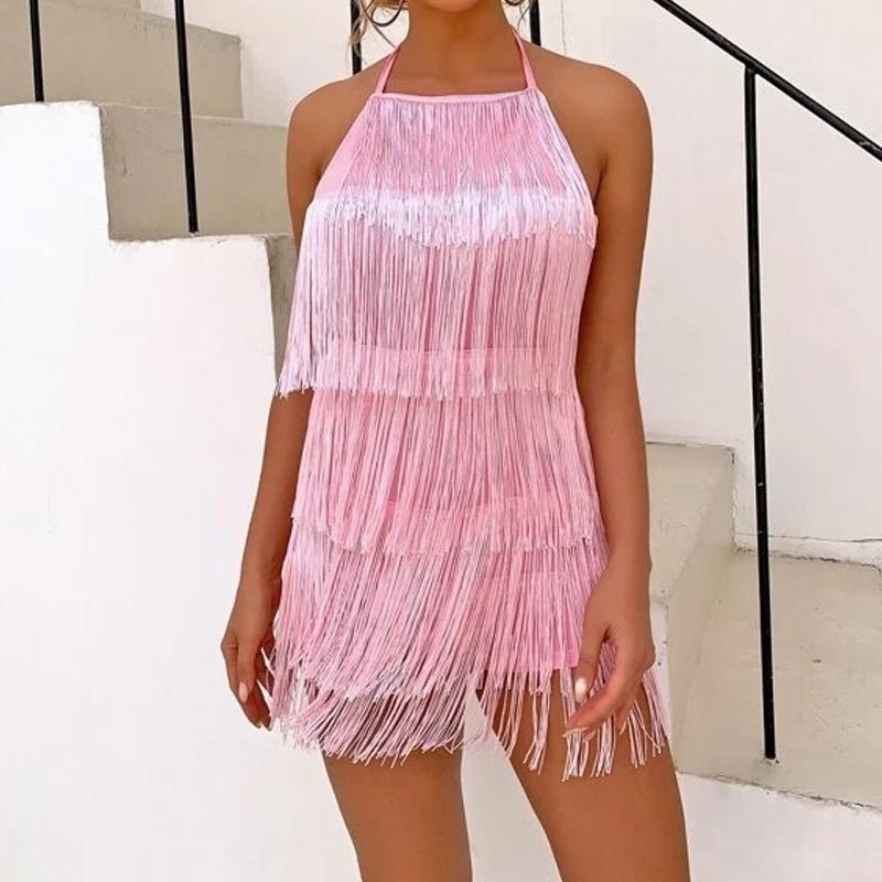 Sexy Night Club Summer Halter Sexy Jumpsuit Casual Short Evening Elegant Tassel Jumpsuit Latin Dance Dress For Women