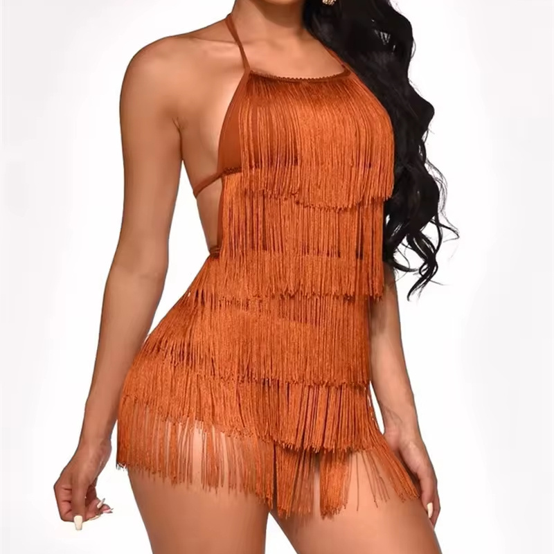 Sexy Night Club Summer Halter Sexy Jumpsuit Casual Short Evening Elegant Tassel Jumpsuit Latin Dance Dress For Women