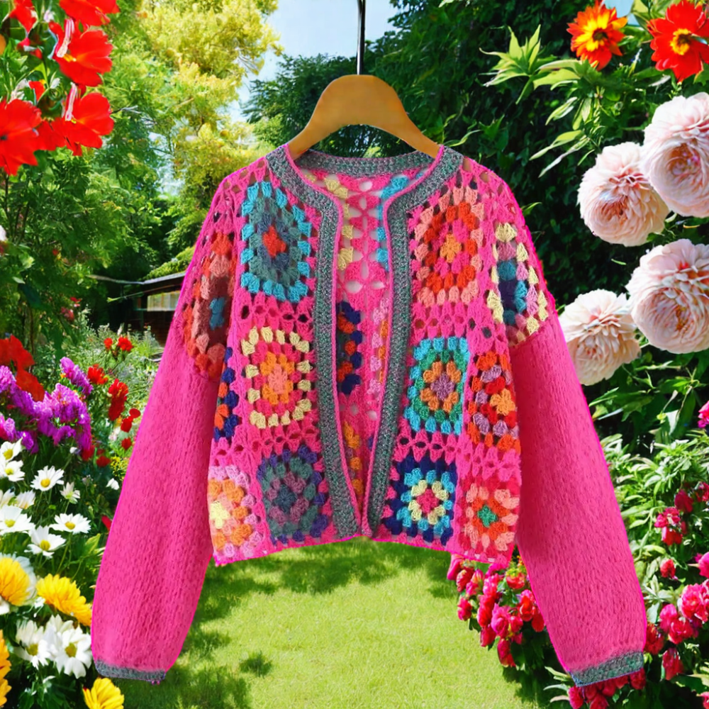 Best selling Cardigan knitted sweater women tops Square Hand Crochet Plaid Pattern knitted jacket