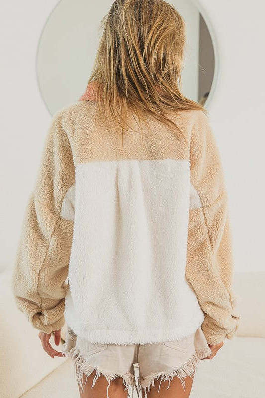 hot sale Cozy Sherpa Short Jacket in Latte, Ivory, and Dark Peach For Women