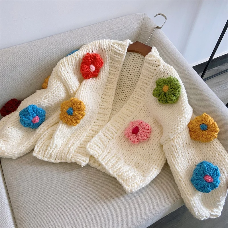 Romantic Beauty colorful  women tops Cardigan knitted flower sweater Square Hand Crochet Plaid Pattern knitted jacket