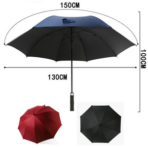 59" Arc Oversized Double Layer 190T Pongee UV Protective Umbrella Automatic Open Fiberglass Straight Golf Umbrella