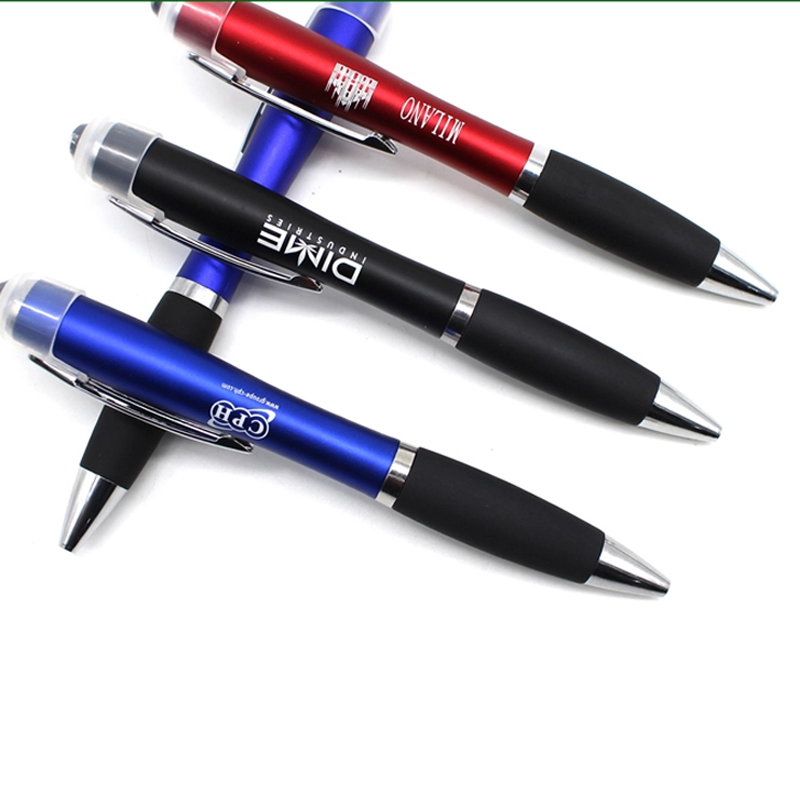 Custom Promotional 3 in 1 Ballpoint Pen With Touch Stylus Ball Point Pen Led Flashlight Logo Plastic Pen