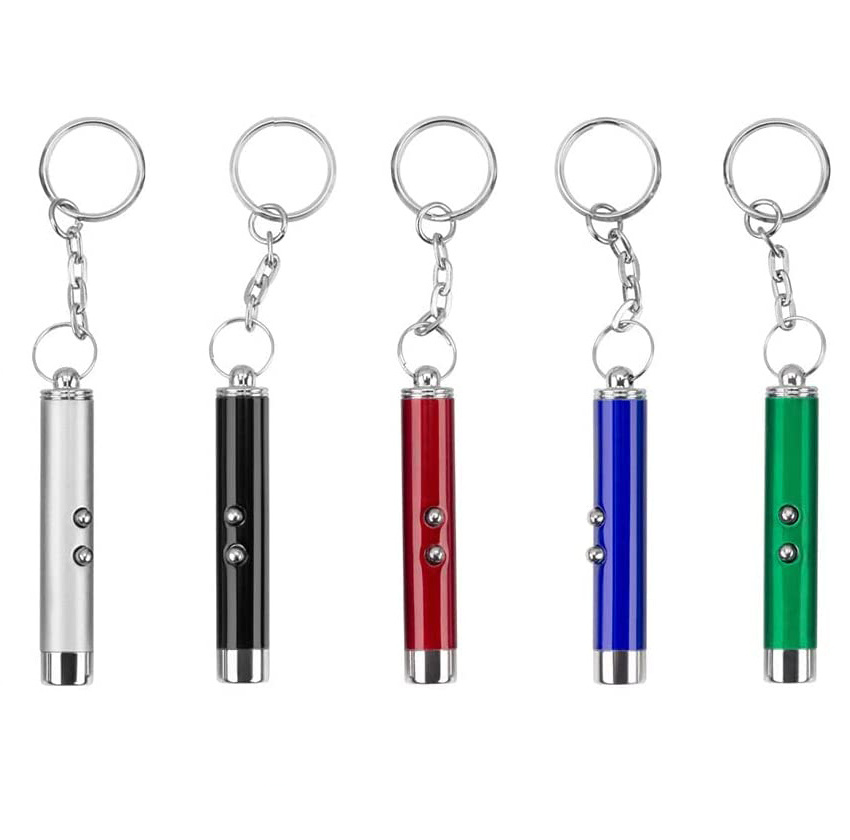 Custom 2-in-1 Cat Pet Toy Red Laser Light LED Pointer Pen White Flashlight Torch Keyring