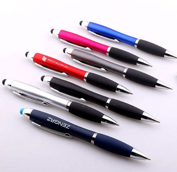 Custom Promotional 3 in 1 Ballpoint Pen With Touch Stylus Ball Point Pen Led Flashlight Logo Plastic Pen