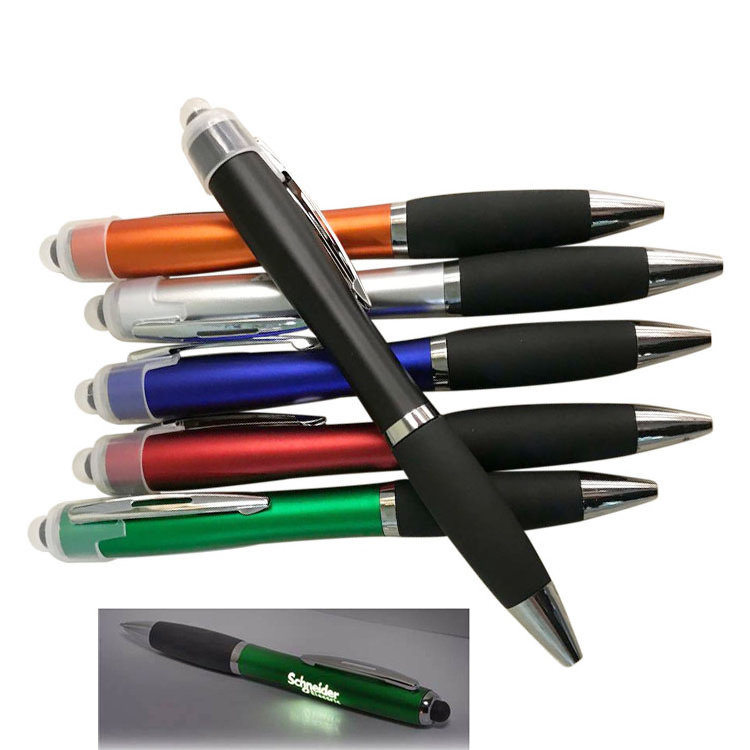 Custom Promotional 3 in 1 Ballpoint Pen With Touch Stylus Ball Point Pen Led Flashlight Logo Plastic Pen