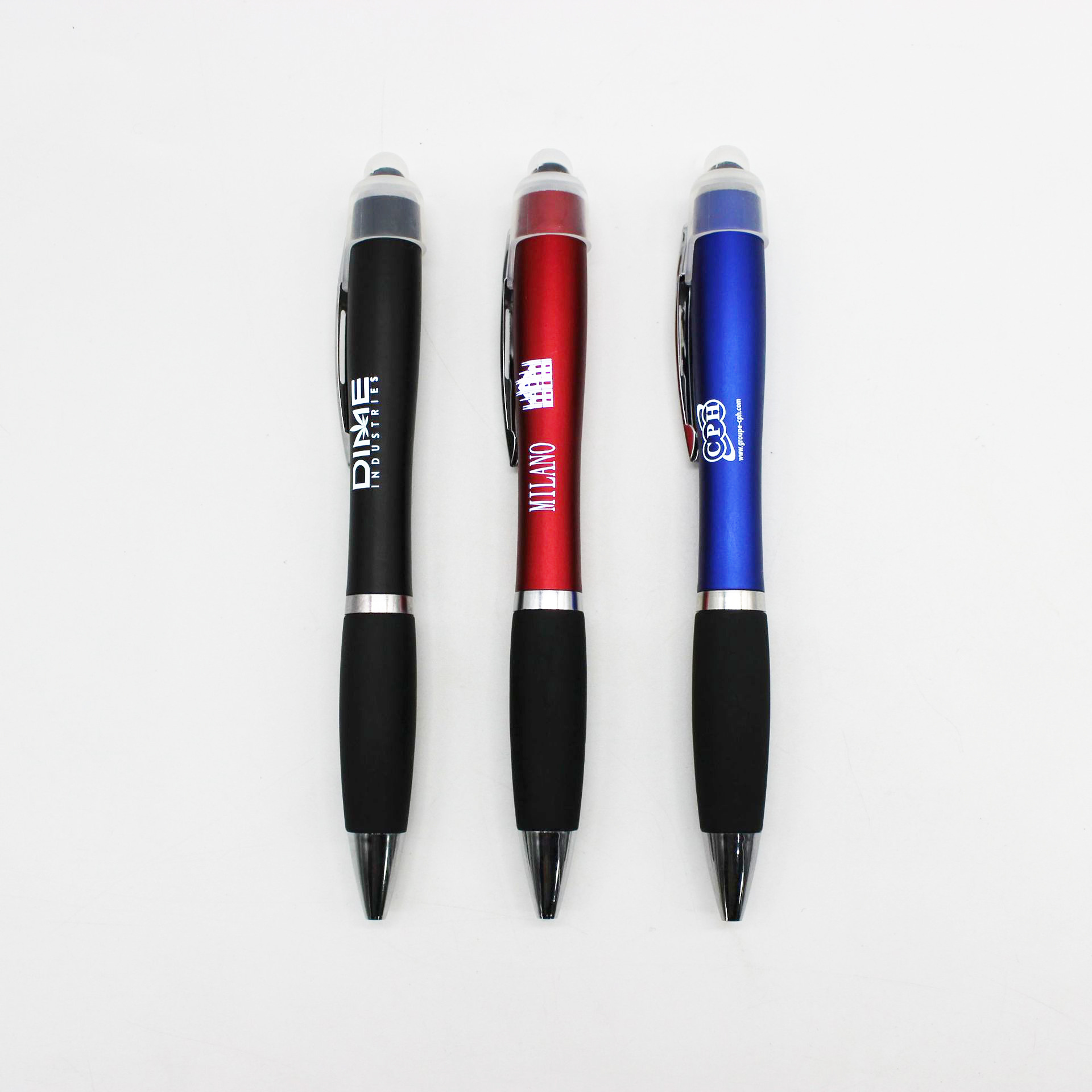 Custom Promotional 3 in 1 Ballpoint Pen With Touch Stylus Ball Point Pen Led Flashlight Logo Plastic Pen