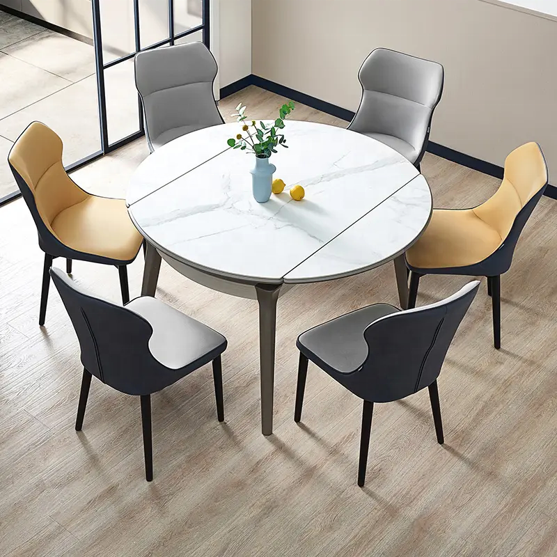 Quanu custom italian modern rotating round 6 seater dining table set folding dining table 6 chairs set