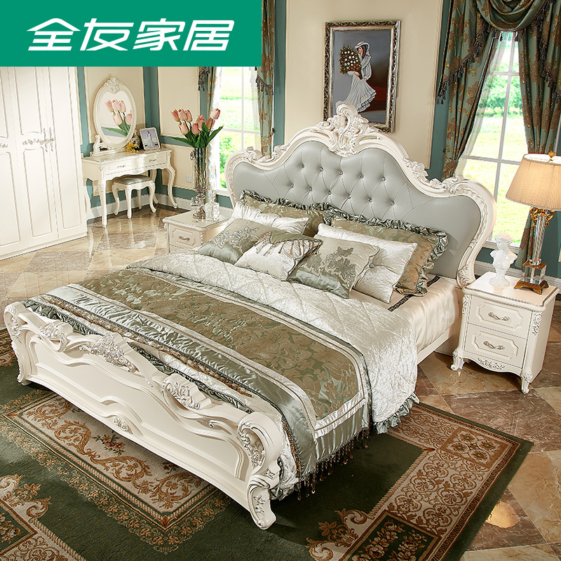 121507 Best Royal European Style Carving Genuine Faux Luxury Leather Tufted Bed