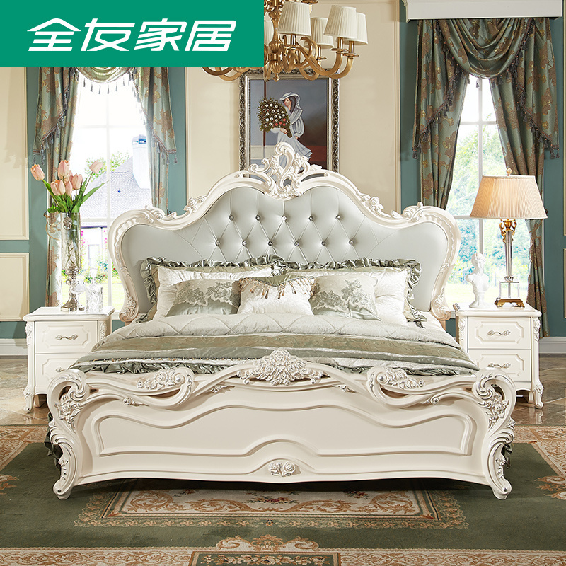 121507 Best Royal European Style Carving Genuine Faux Luxury Leather Tufted Bed