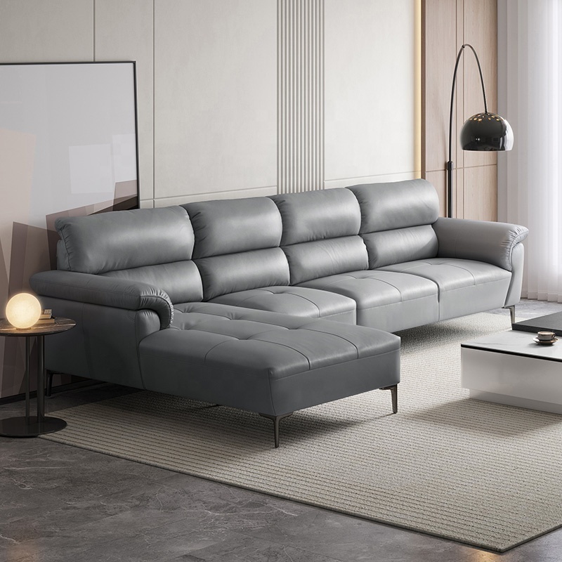 112005 Quanu wholesale L shape sofa morden genuine leather sofa set luxury classic living room modern leather sofa