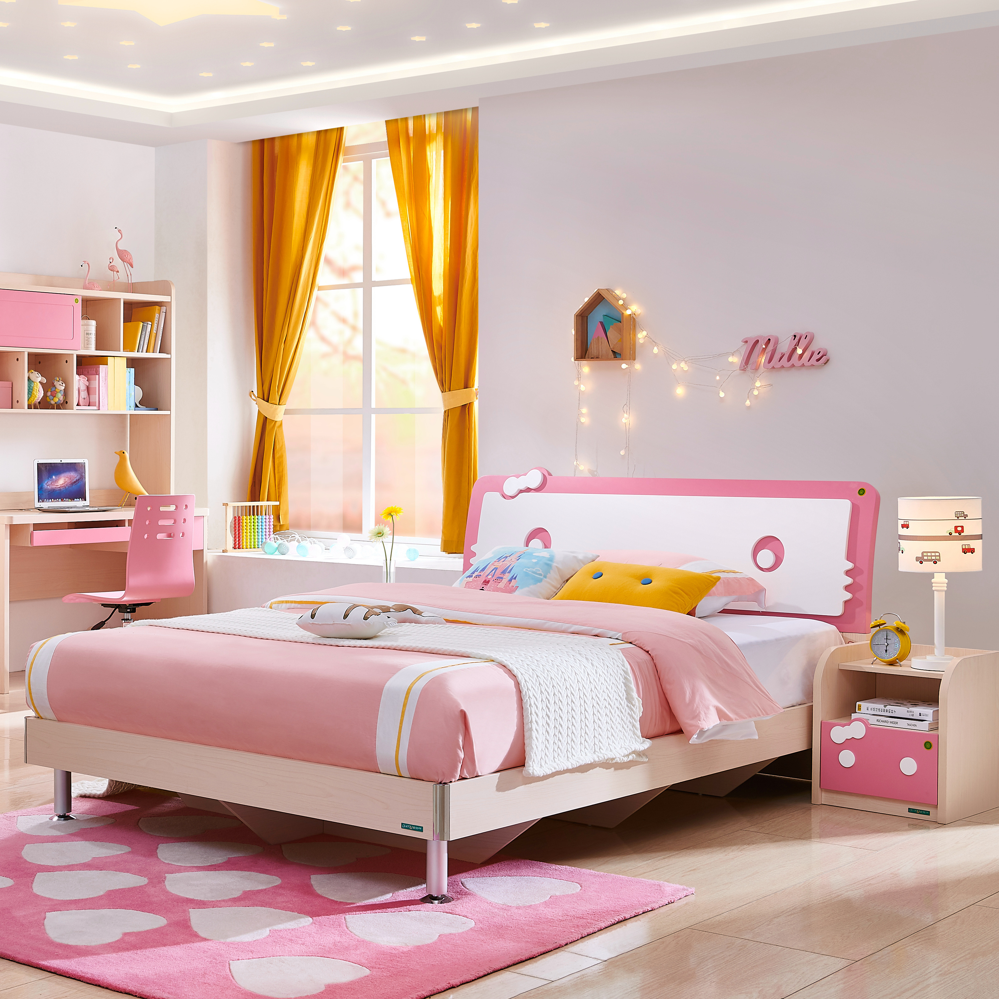 106208 Modern children bed set furniture pink girl princess children beds