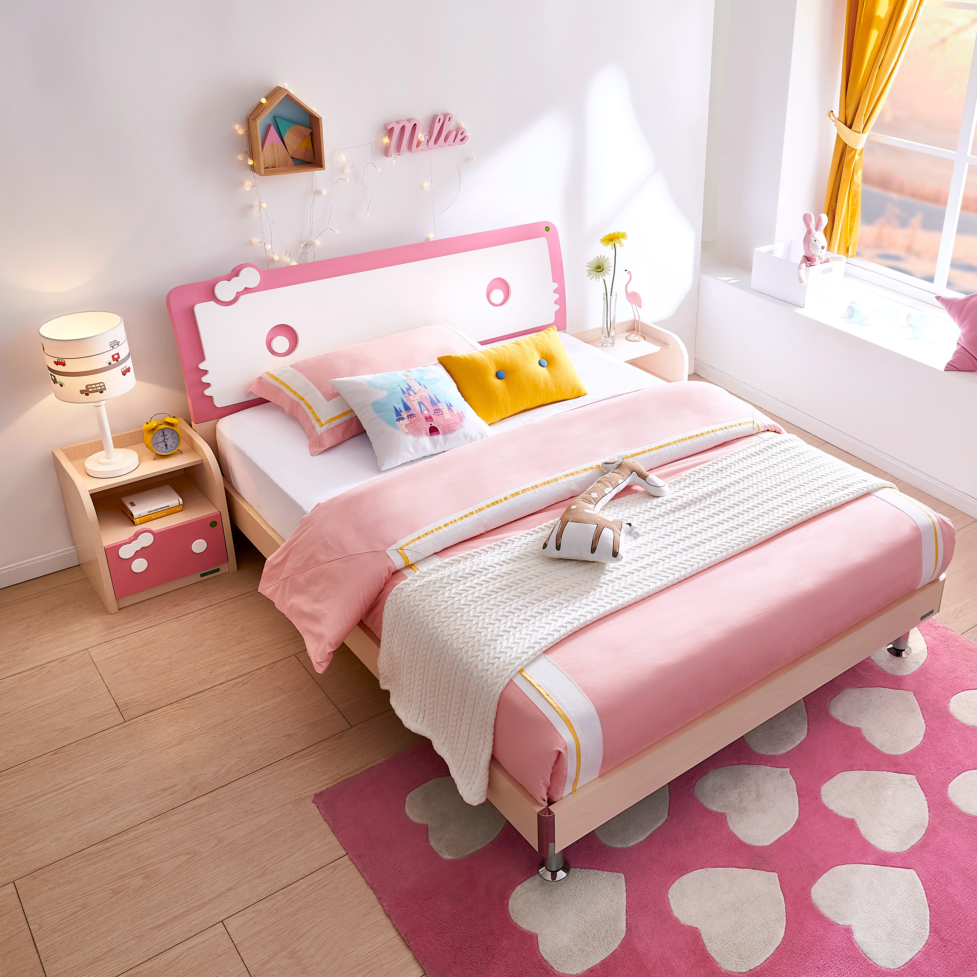 106208 Modern children bed set furniture pink girl princess children beds