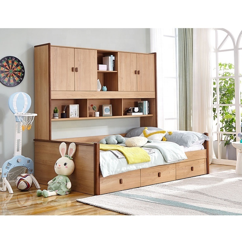 121329 modern nordic multifunction solid wood bedroom bed single wooden storage home bed