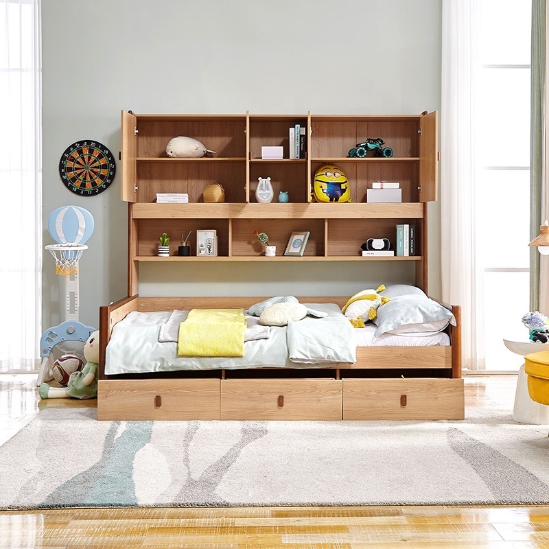 121329 modern nordic multifunction solid wood bedroom bed single wooden storage home bed