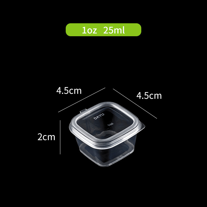 Food Grade Disposable square sauce box takeaway plastic with dipping sauce container with lid transparent thickened PP sauce cup