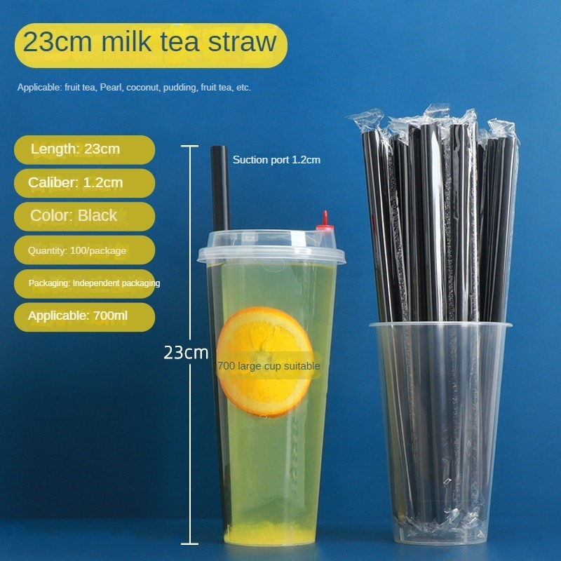 Disposable color PP plastic juice cold drink coffee independent packaging transparent pearl milk tea straight big straw wholesa