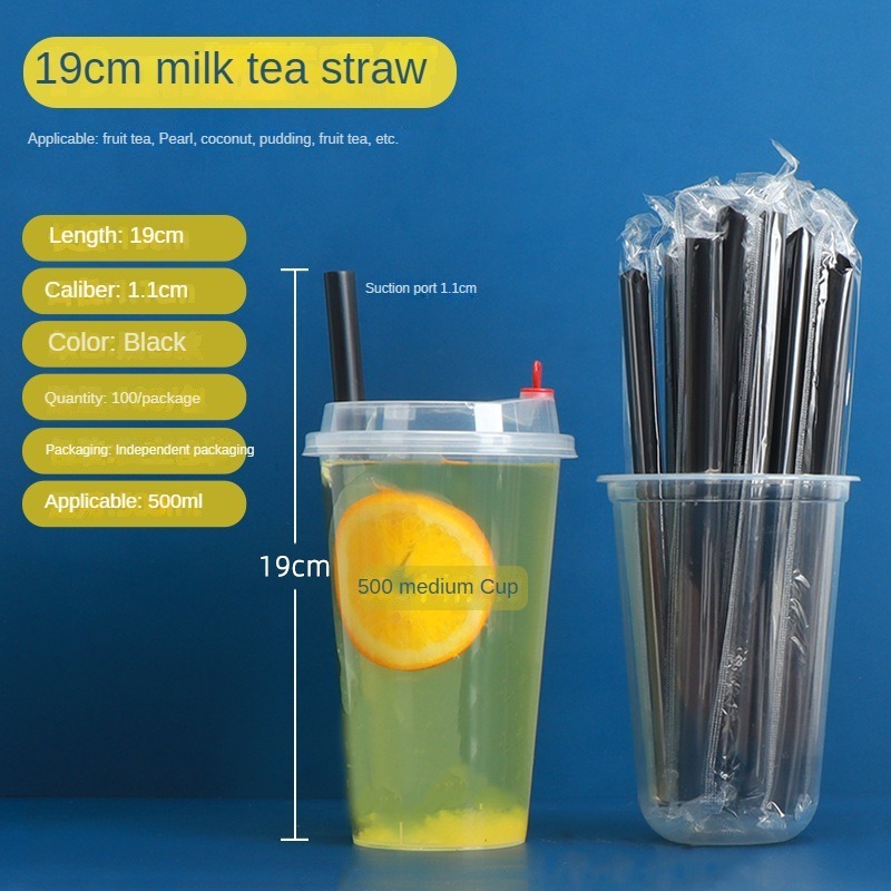 Disposable color PP plastic juice cold drink coffee independent packaging transparent pearl milk tea straight big straw wholesa