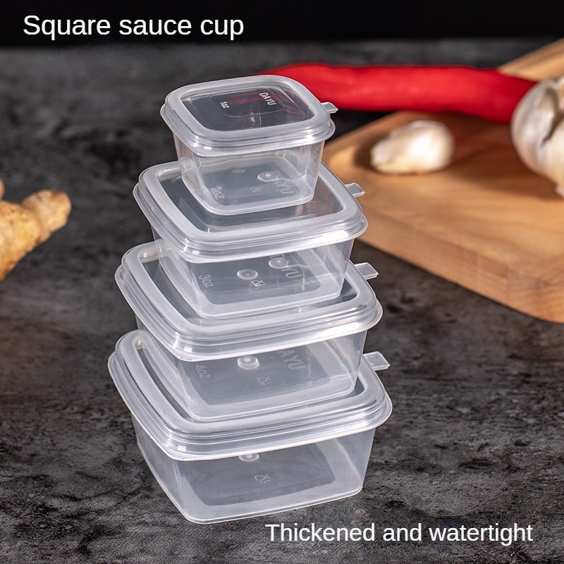 Food Grade Disposable square sauce box takeaway plastic with dipping sauce container with lid transparent thickened PP sauce cup