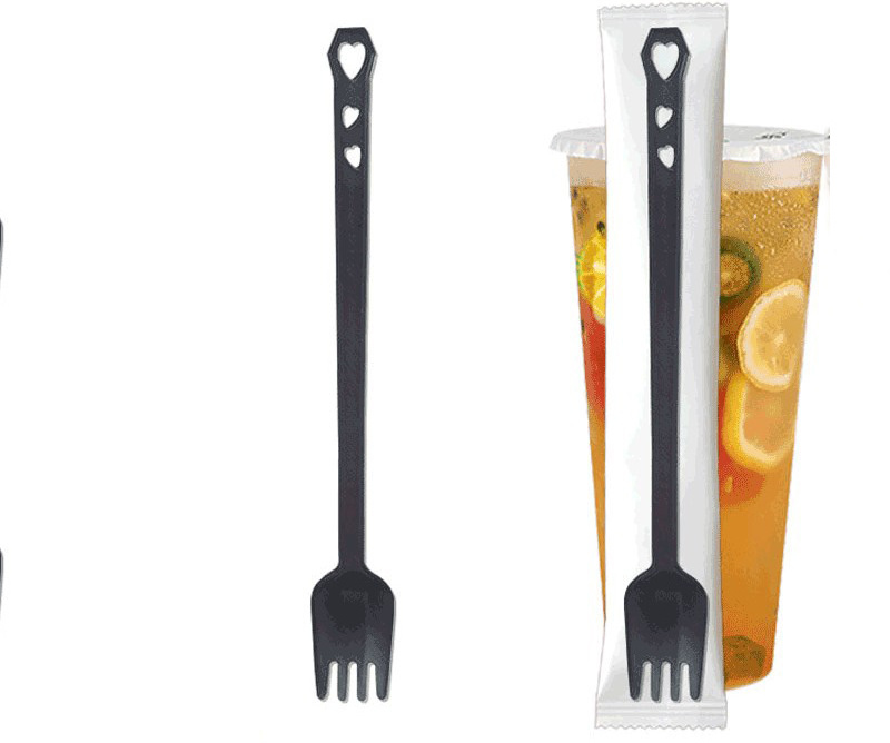 Individual packaged long-handled fruit fork transparent take-out disposable fruit tea thickened small fork wholesale