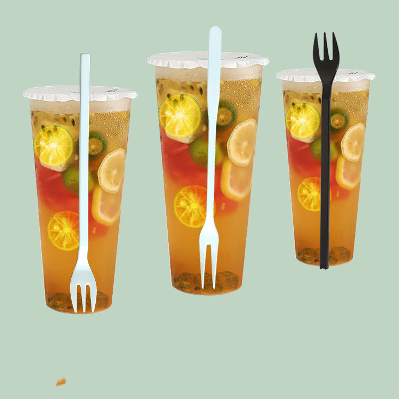 Individual packaged long-handled fruit fork transparent take-out disposable fruit tea thickened small fork wholesale