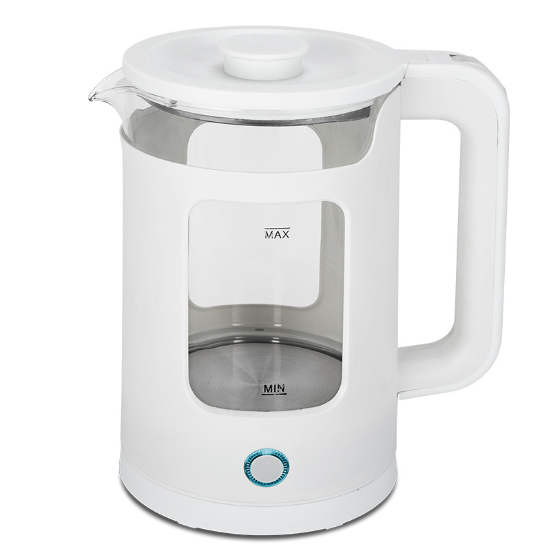 Home Appliances 1.7L LED light 304 S Glass Body Blue LED Indicator Light Auto Shut-off Cordless Electric Glass Kettle