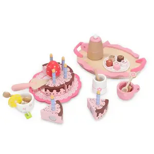 Children wooden kitchen simulation afternoon tea set toys kids early educational wooden tea set girl birthday cake toy set gift