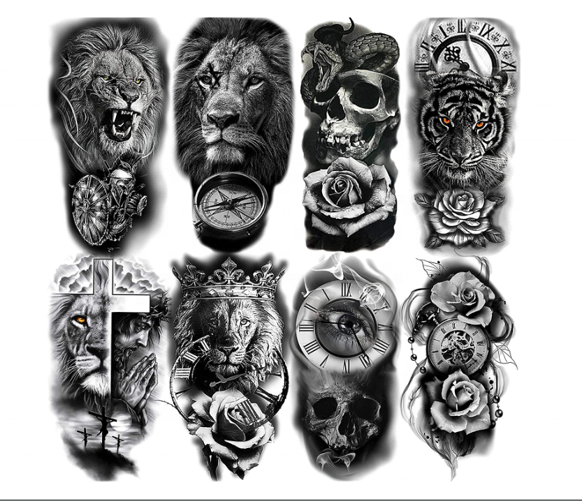 22 Sheets 3D Forearm Half Sleeve Temporary Tattoos For Men Women Adults, Large Tribal Lion Warrior Tiger Wolf Flower Skull