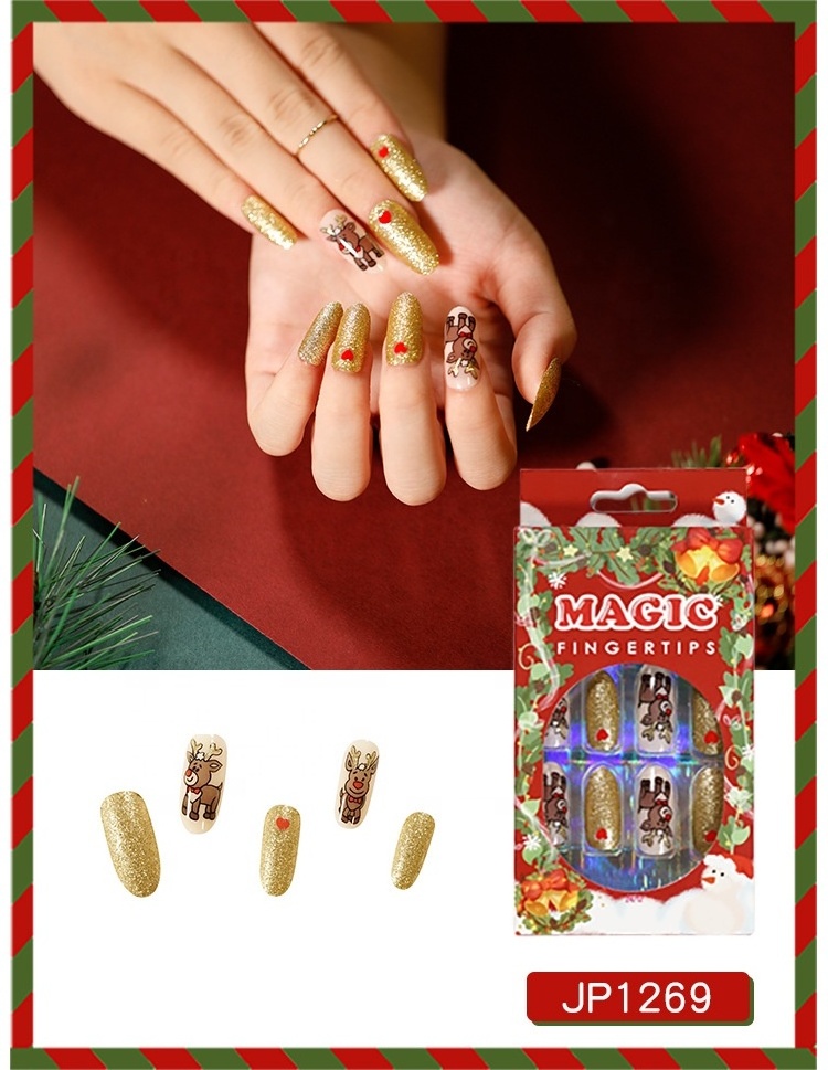 QY Nails for Kids Glued Christmas Style Press on Abs Acrylic Press on Nails