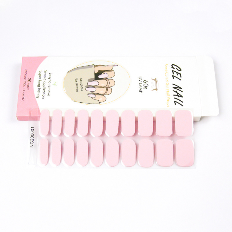 20PCS Semi Cured Gel Nail Polish Strips Light Pink Adhesive Full Wrap Gel Nail Art Sticker Waterproof Gel Nail