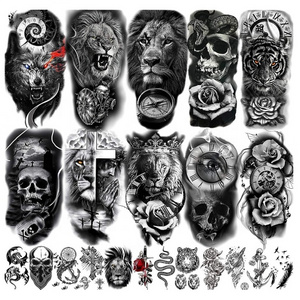 22 Sheets 3D Forearm Half Sleeve Temporary Tattoos For Men Women Adults, Large Tribal Lion Warrior Tiger Wolf Flower Skull