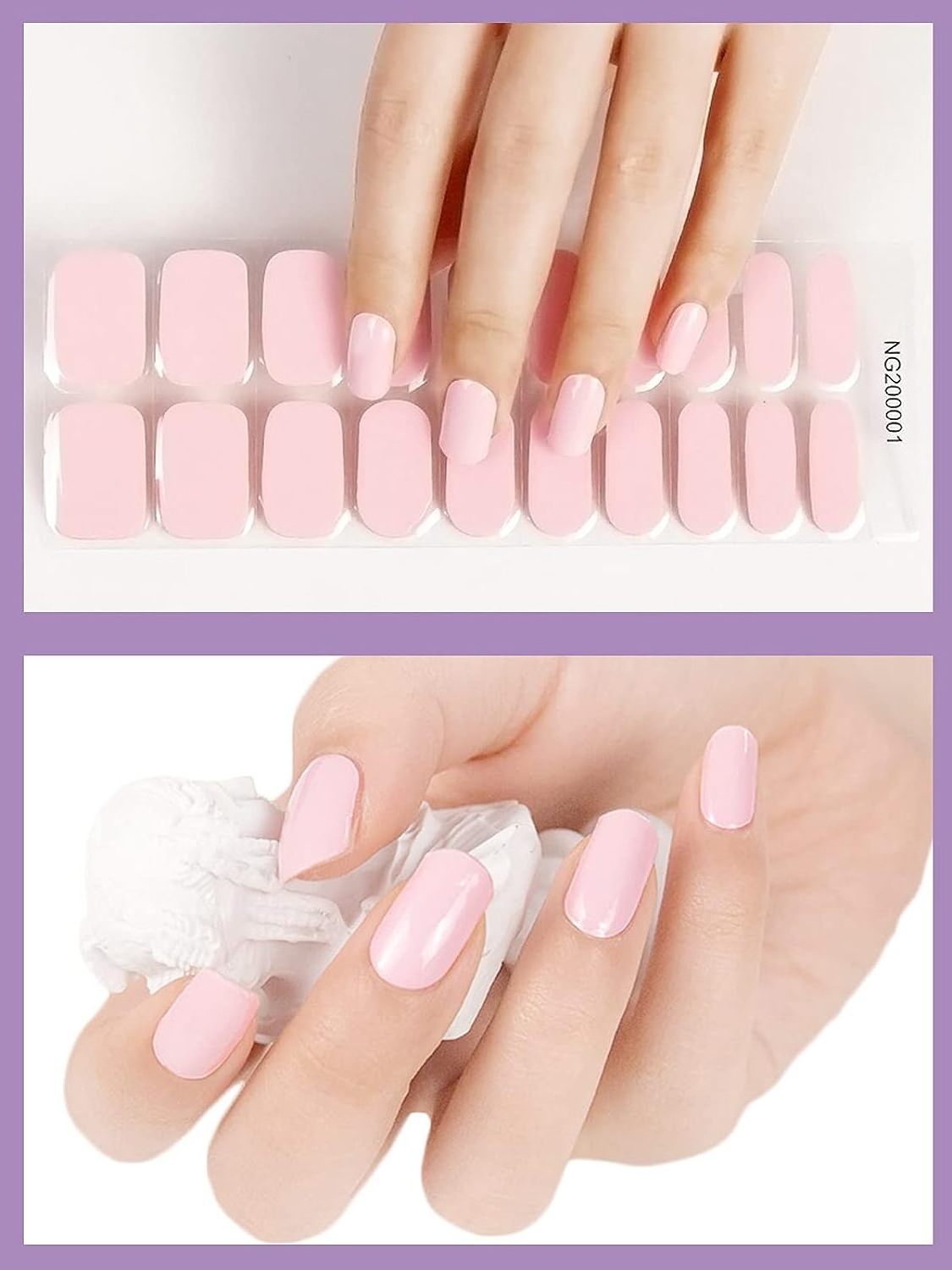 20PCS Semi Cured Gel Nail Polish Strips Light Pink Adhesive Full Wrap Gel Nail Art Sticker Waterproof Gel Nail