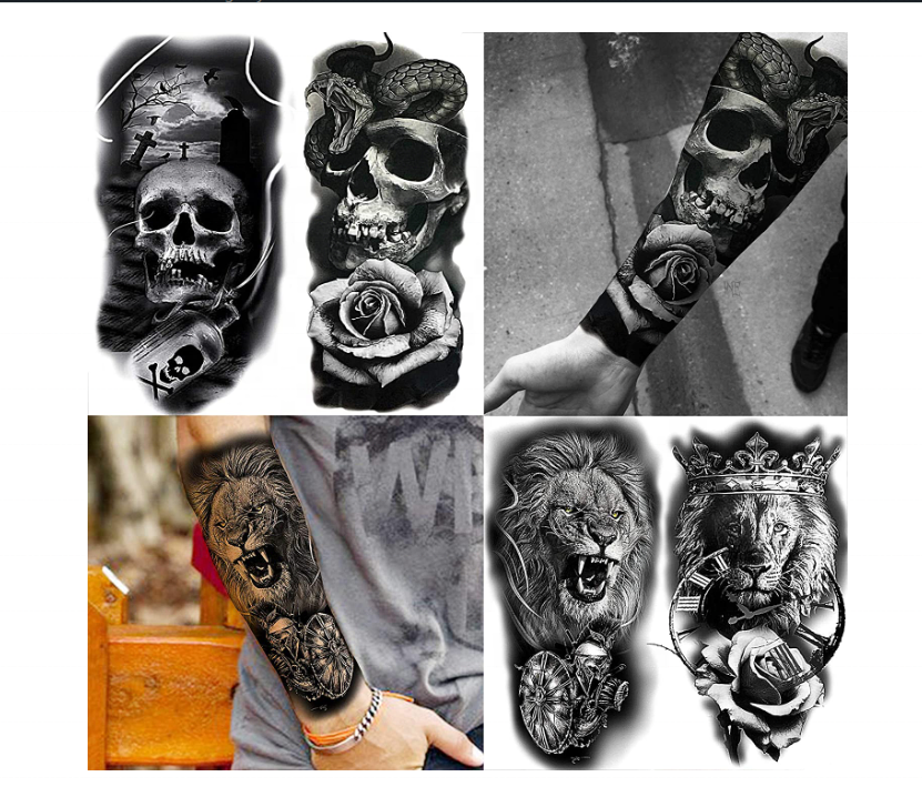 22 Sheets 3D Forearm Half Sleeve Temporary Tattoos For Men Women Adults, Large Tribal Lion Warrior Tiger Wolf Flower Skull