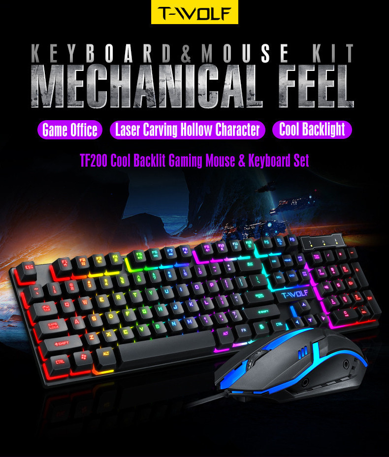 Hot sell TF200 gaming keyboard mouse combos wired keyboard and mouse set desktop laptop computer universal rechargeable