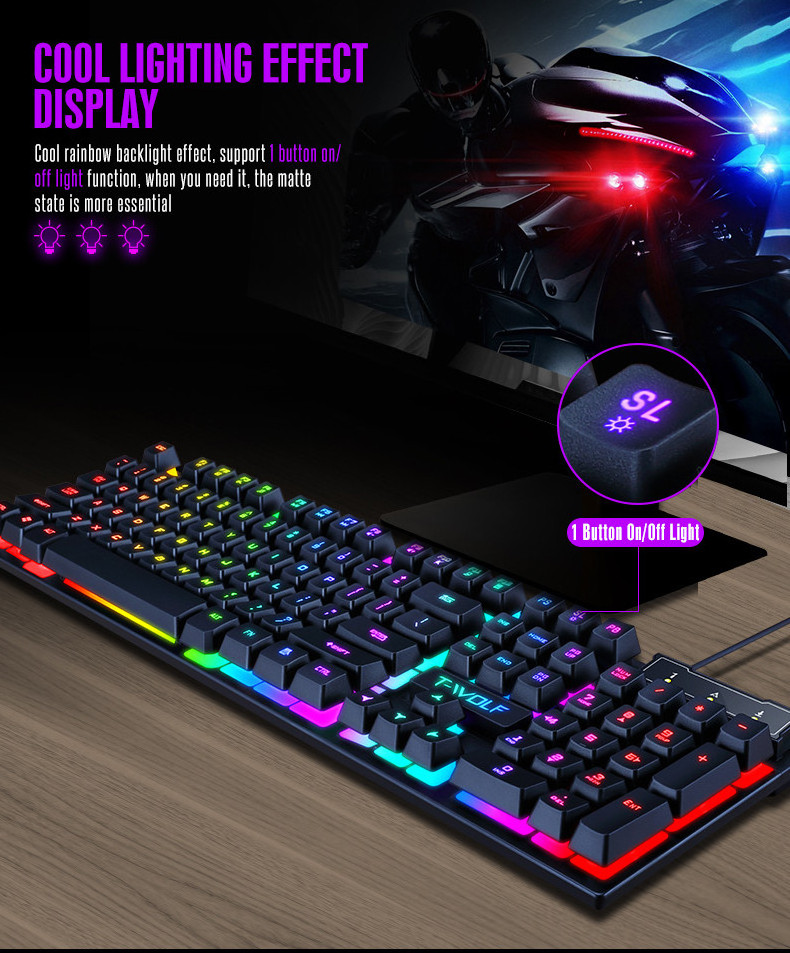 Hot sell TF200 gaming keyboard mouse combos wired keyboard and mouse set desktop laptop computer universal rechargeable