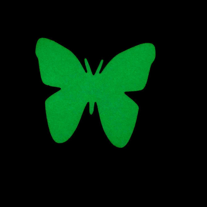 Custom die cut shaped green light luminous stickers Retail Maple leaf butterfly glow sticker in the dark