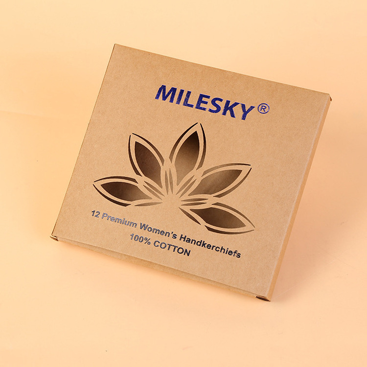 Custom logo biodegradable folding kraft paper packing boxes with clear window Retail handkerchief packaging box