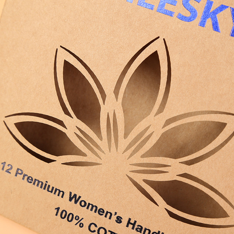 Custom logo biodegradable folding kraft paper packing boxes with clear window Retail handkerchief packaging box