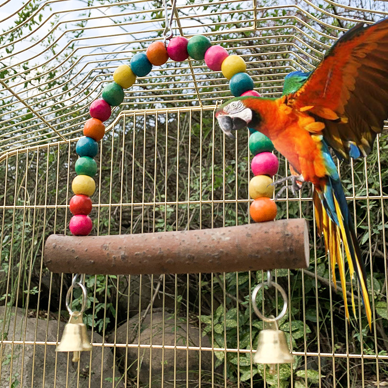 Wholesale Pet Bird Toys Colored Log Bead Ringing Bells Parrot Mynahs Dove Magpies Swing Stands Bird Toys