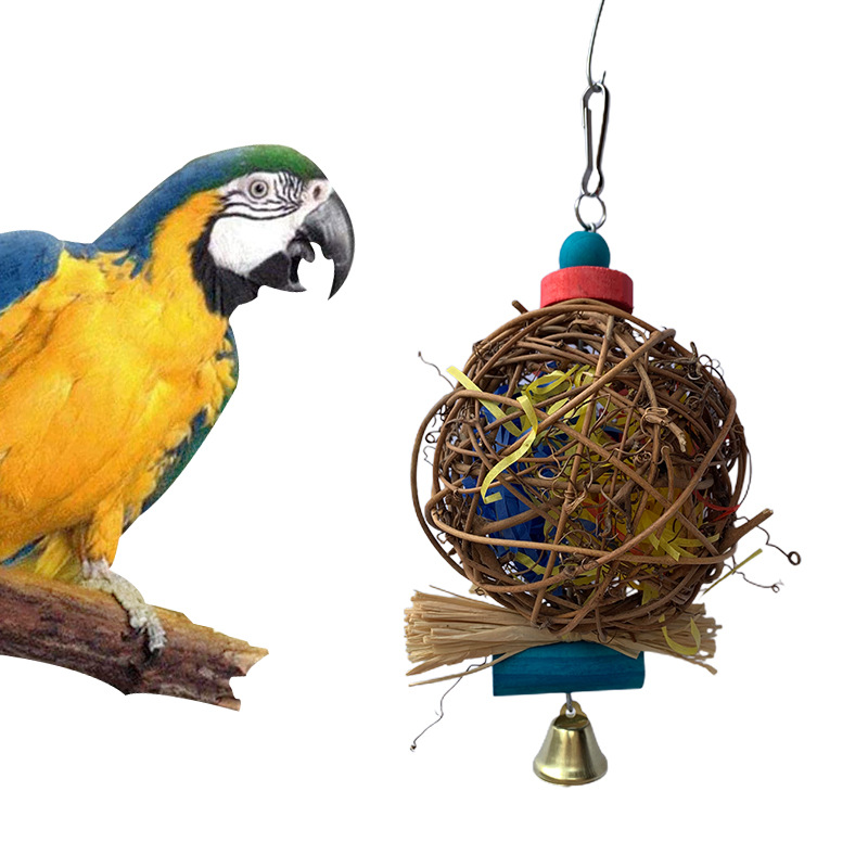 Wholesale Pet Bird Toys Colored Log Bead Ringing Bells Parrot Mynahs Dove Magpies Swing Stands Bird Toys