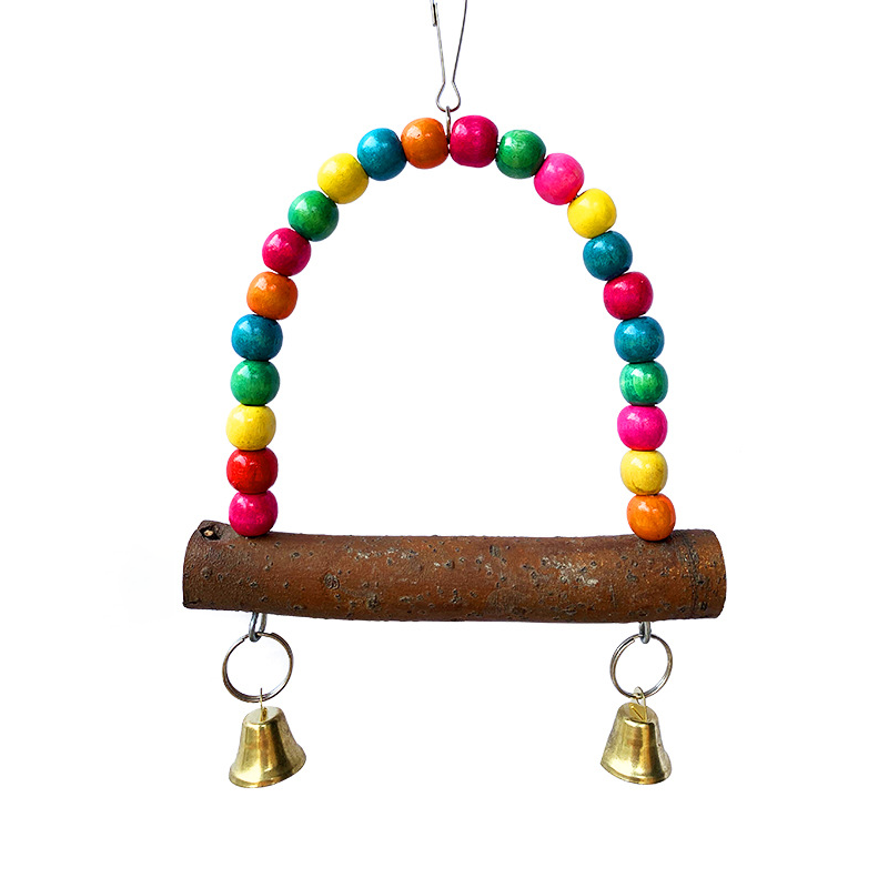 Wholesale Pet Bird Toys Colored Log Bead Ringing Bells Parrot Mynahs Dove Magpies Swing Stands Bird Toys