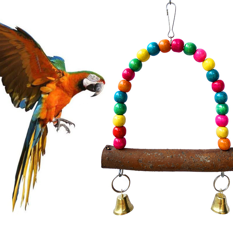 Wholesale Pet Bird Toys Colored Log Bead Ringing Bells Parrot Mynahs Dove Magpies Swing Stands Bird Toys