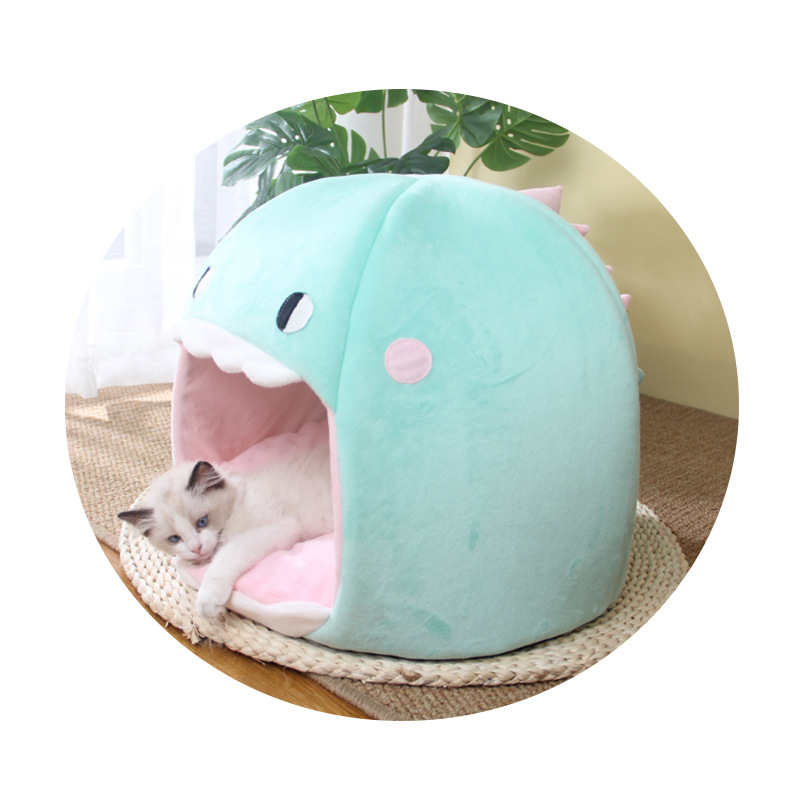 Hot Selling Shark Style Warm Pet Nest Cat Cave Soft Plush Pet Cat Bed with Bottom Drop Plastic Design