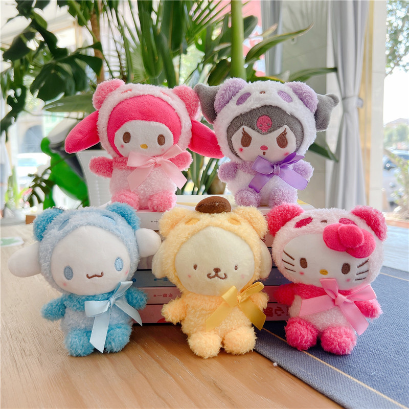 Kawaii Sanrioes 12cm Kuromi My Melody Cat PC Dog Keychain Anime Plush Figure Pendant  Stuffed Animal Plush Toys