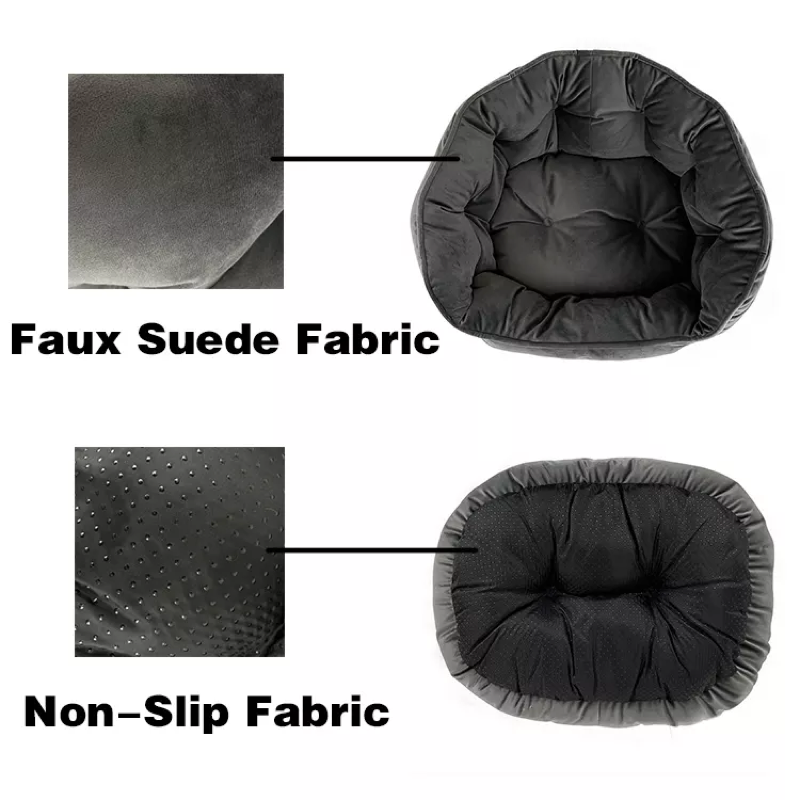 Hot Sale Grey Comfortable High Sense Premium Faux Suede Fabric Soft Velvet Plush Pet Sofa Bed with Non-slip Bottom