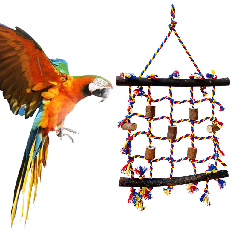 2022 New Product Bird Cage Toy Accessories Parrot Bird Pet Colored Cotton Rope Climbing Net Swing Handing Bird Toy with Skin Log