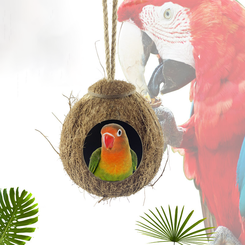 High Quality Rattan Weaving Parrot Cage  Rattan Nest Nibble Swing Stand Hanging Basket Cage Bird Toys with Bells