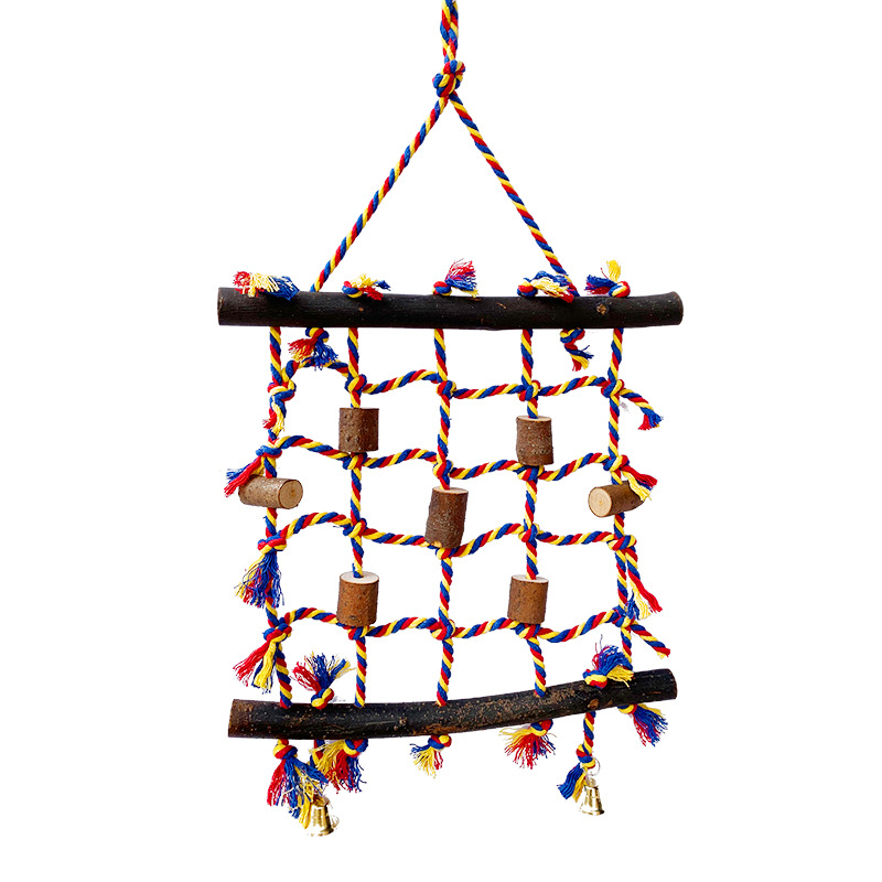 2022 New Product Bird Cage Toy Accessories Parrot Bird Pet Colored Cotton Rope Climbing Net Swing Handing Bird Toy with Skin Log