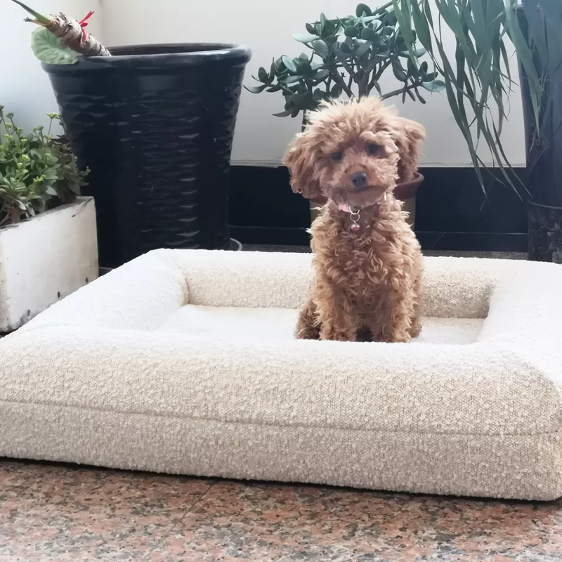 Wholesale Washable Removable Cover Waterproof Linen Neutral Cream Yarn Boucle Orthopaedic Memory Foam Pet Dog Bed